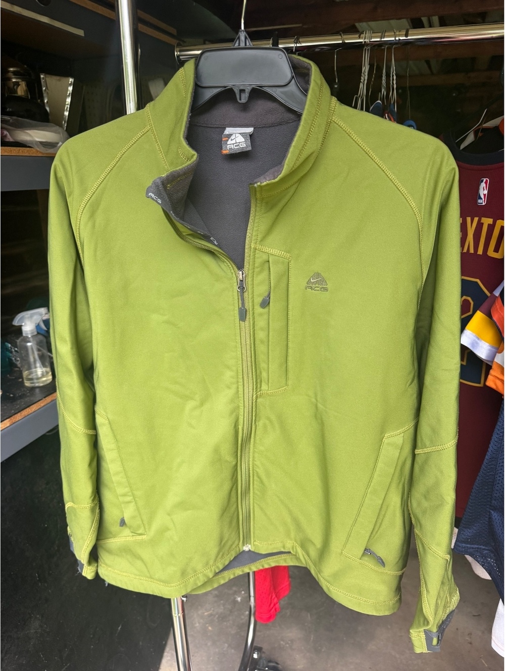 NIKE ACG Jacket Mens Lg Green Full Zip Track Softshell Therma Outdoor Hike VTG